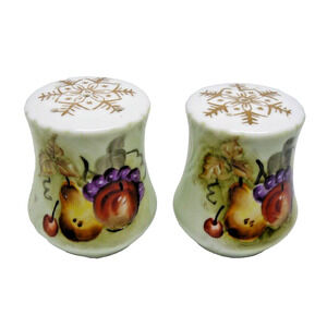 Lefton Hand Painted Green Fruit Porcelain Salt & Pepper Set Mid-Century Vintage